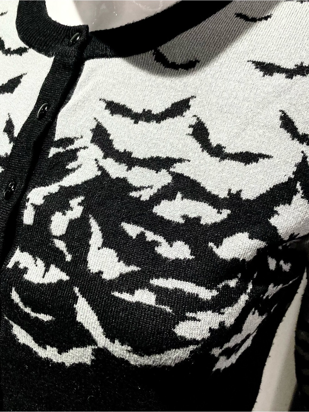 Too Fast Black and Grey Long-Sleeve Bat Motif Cardigan